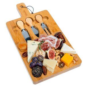 Bamboo Cheese Board and Knife Set 12x8 inch - Wood Cheese Cutting Board